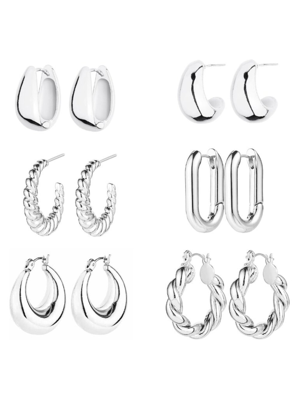 14K Gold Plated Hoop Earrings Set 6 Pairs Hypoallergenic Lightweight